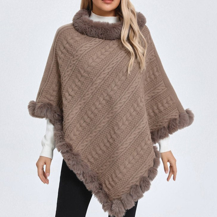 Cozy Oversized Knit Cloak, Warm & Stylish Pullover Shawl