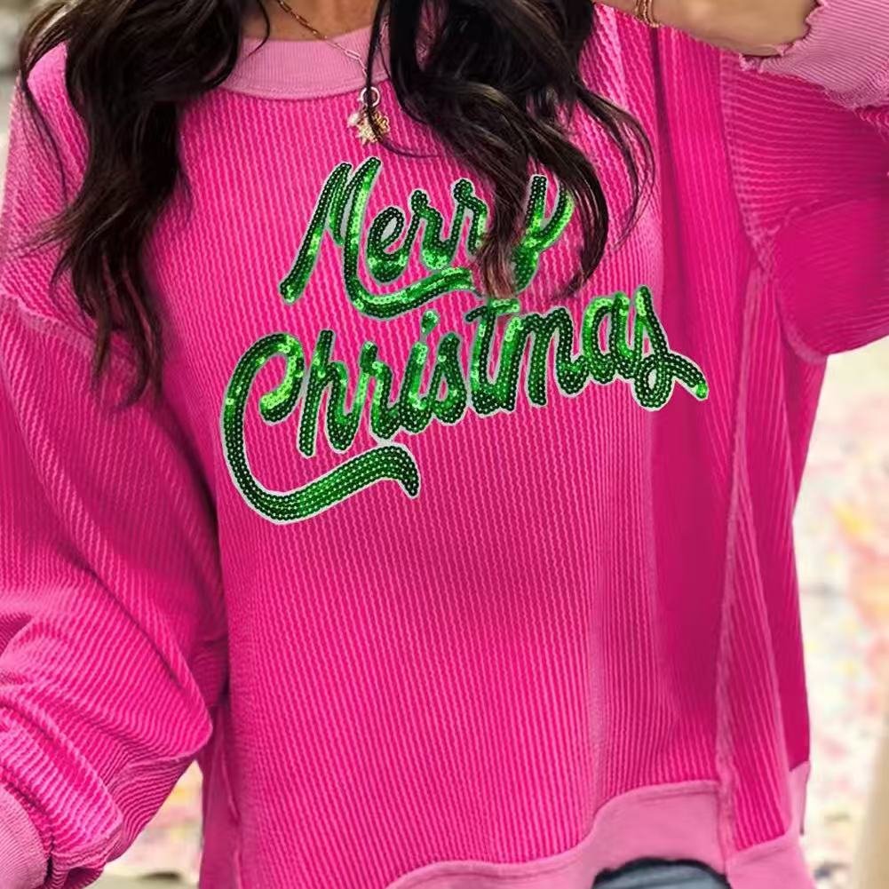 Sequin Alphabet Loose Long Sleeve Pullover