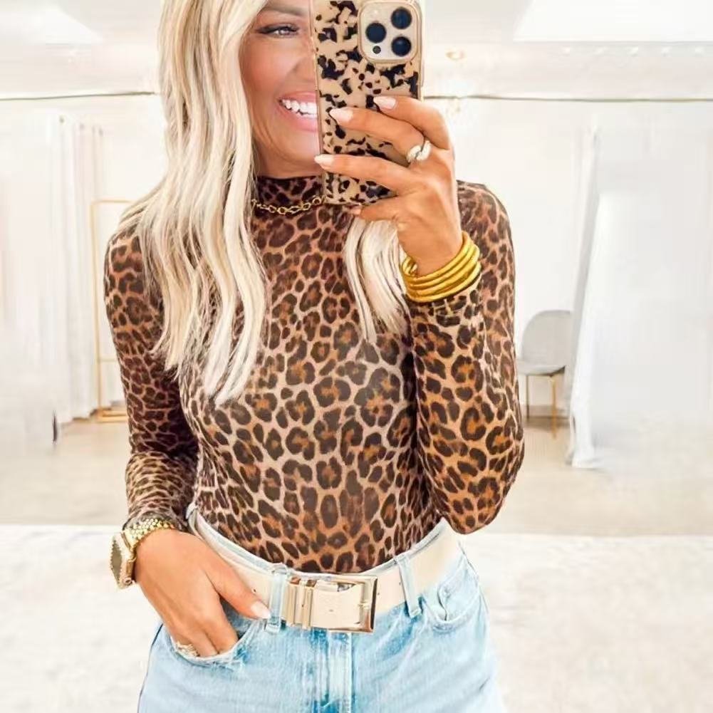 Women's Mesh Long Sleeve High Collar Pullover