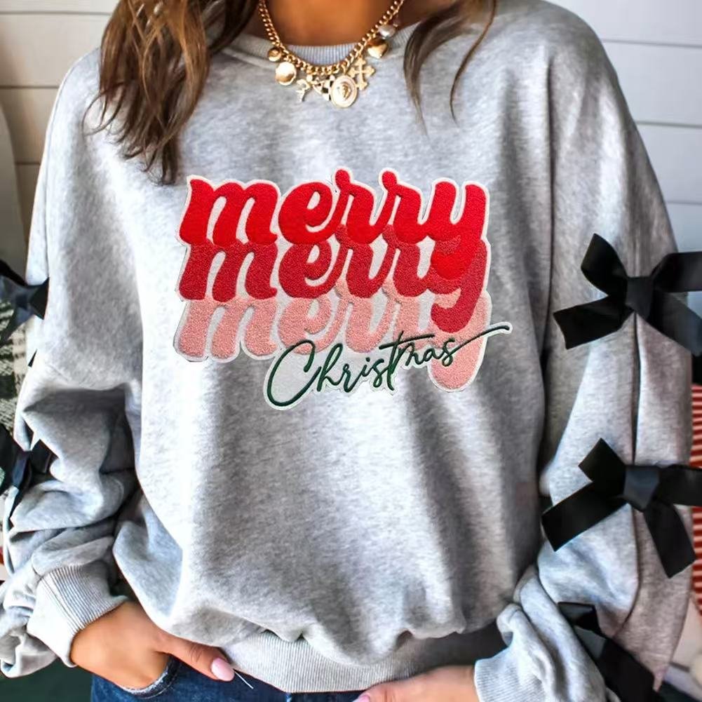 Women's Fashion Pullover Shirt with Ribbon Slit Letter Design