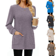 Women's Striped Pocket Mid-Length Sweater