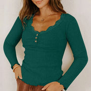 Chic Lace Collar Slim-Fit Long Sleeve Top