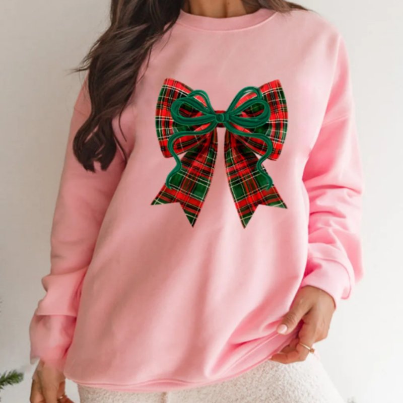 Cozy Plaid Bow Christmas Sweatshirt for Women