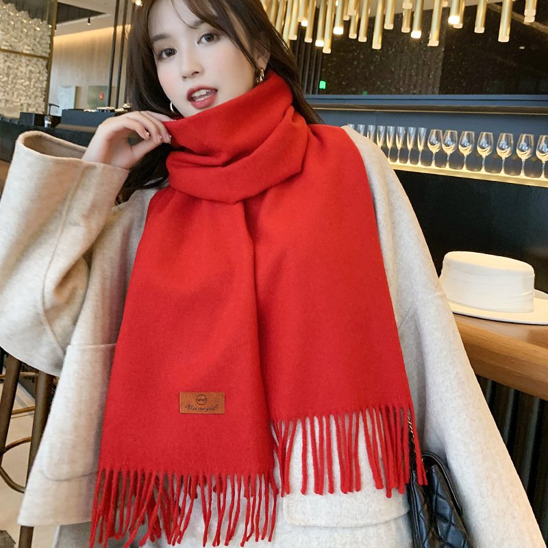 Black Orange Tassel Scarf Warm Gift for Women