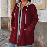 Women's Plus Size Hooded Pocket Open Cardigan Jacket