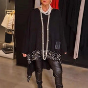 Sequin Patchwork Loose Round Neck Long Sleeve Top