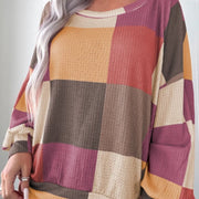 Cozy Printed Plaid Knitted Long Sleeve Top