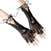 Sexy Halloween Gloves for Women - Black Lace-up Long Gloves