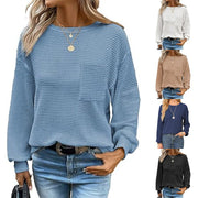 Women's Casual Long Sleeve Waffle Knit Pocket Top