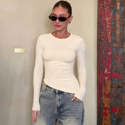 Slim Fit Round Neck Long Sleeve Beveled Top