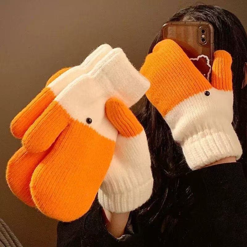 Warm Funny Swan Knitted Gloves for Women