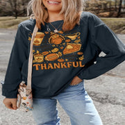 Dark Grey Twisted Ribbed THANKFUL Hoodie Sweatshirt for Women
