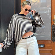 Colorblock Striped Long Sleeve Tee for Women