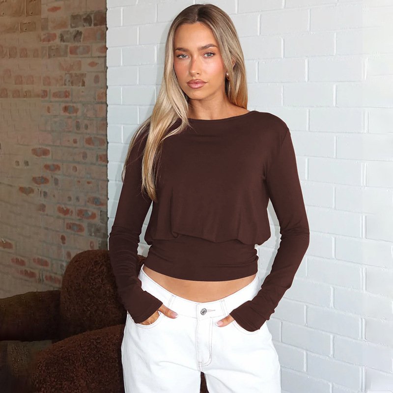 Women's Casual Long-Sleeve Slimming Waist-Tie Pullover