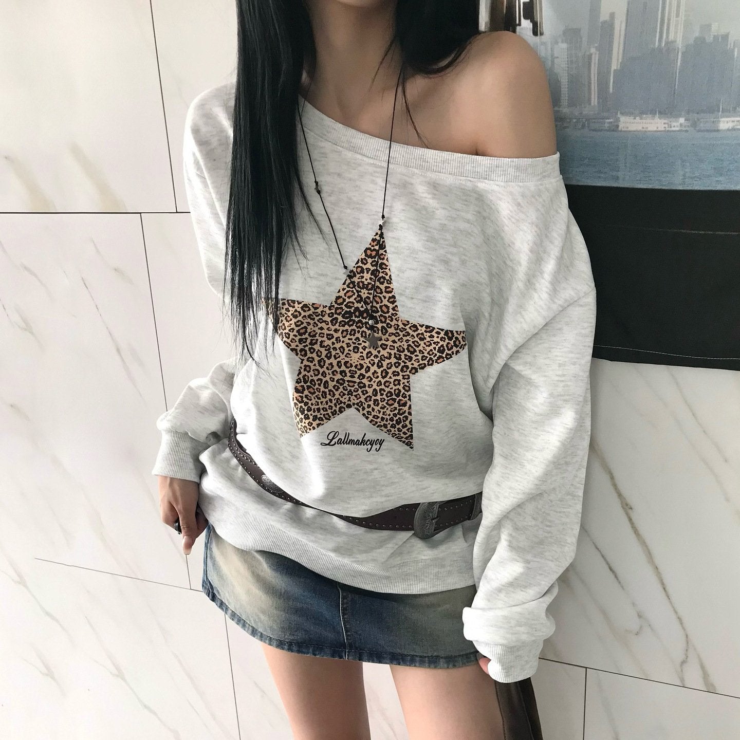 Leopard Print Hoodie for Women - Loose Fit Crew Neck Coat