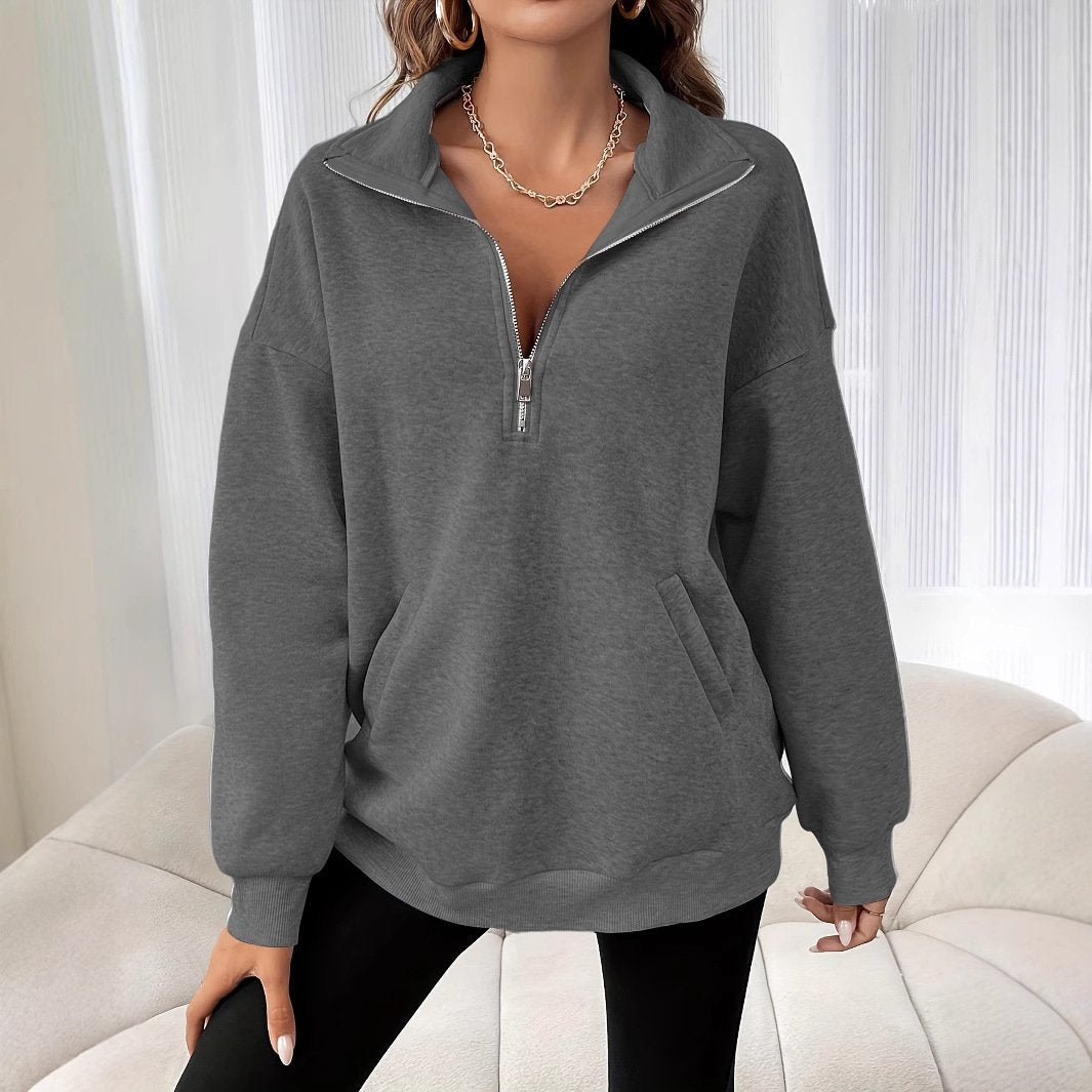 Cozy Long Sleeve Half Zipper Sweater for Women