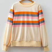 Beige Striped Casual Sweatshirt for Women
