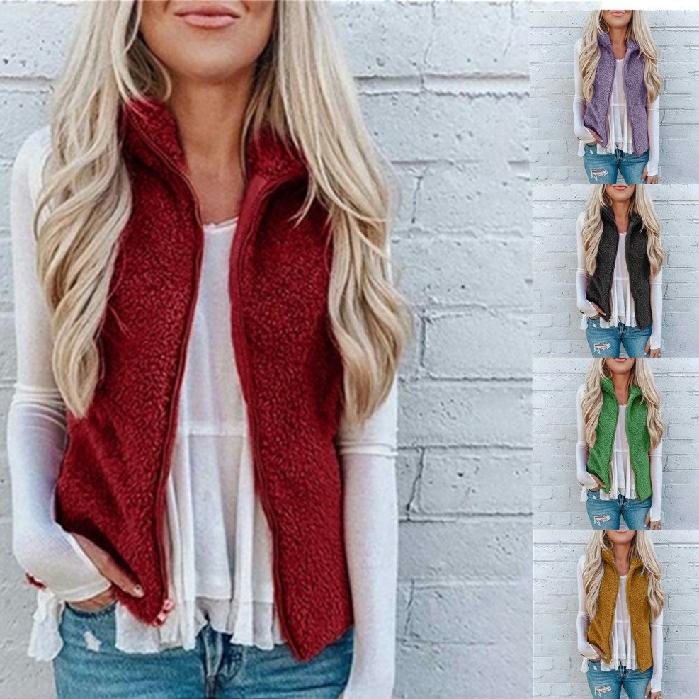 Women's Plush Vest with Pocket Zipper Closure