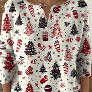 Retro Christmas 3D Print Stand Collar Women's T-Shirt