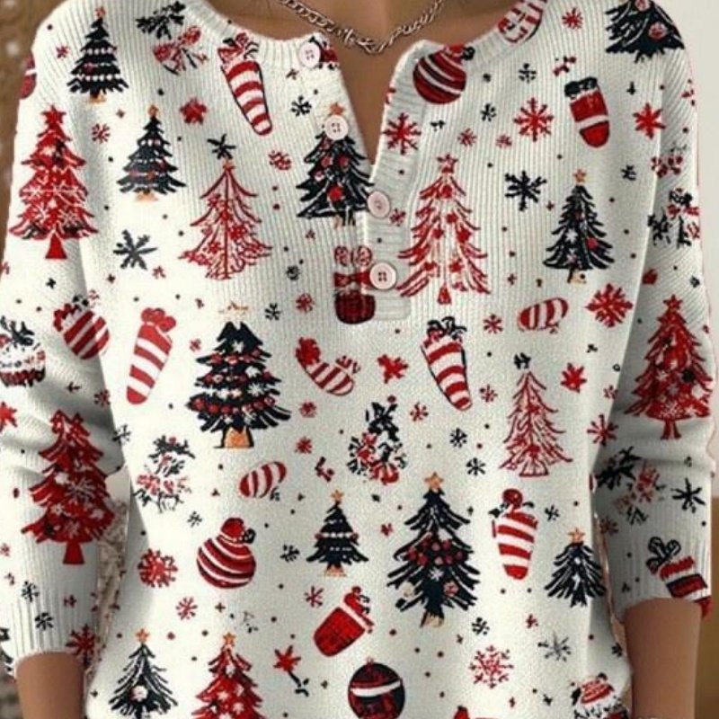 Retro Christmas 3D Print Stand Collar Women's T-Shirt