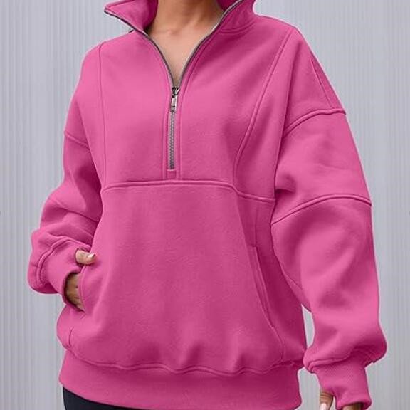 Women's Loose-Fit Zipper Hoodie with Pocket