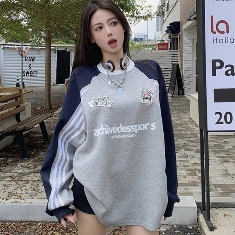 Colorblock Three-Bar Casual Crewneck Sweater