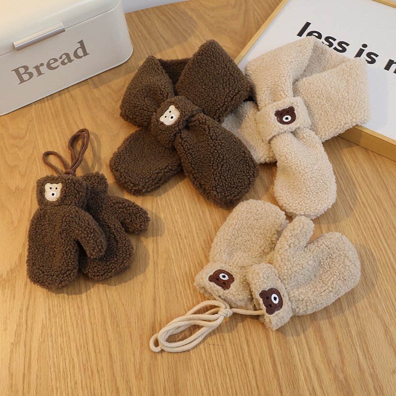 Warm Cartoon Bear Kids Gloves Set Autumn Winter