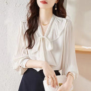 Chic Puff Sleeve Bow Top - Versatile Casual Blouse