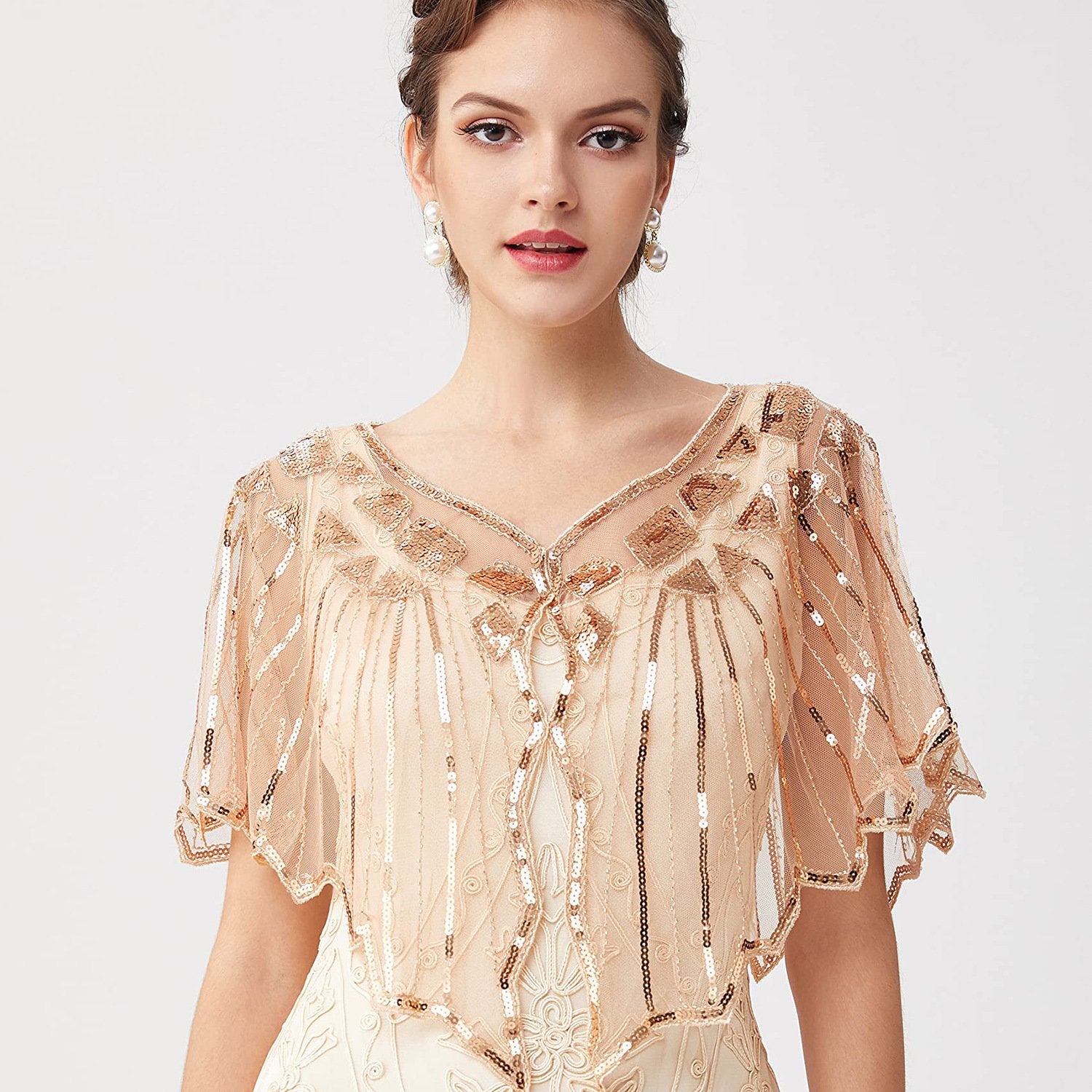 Sequin Short Cape Evening Dress Party Cheongsam