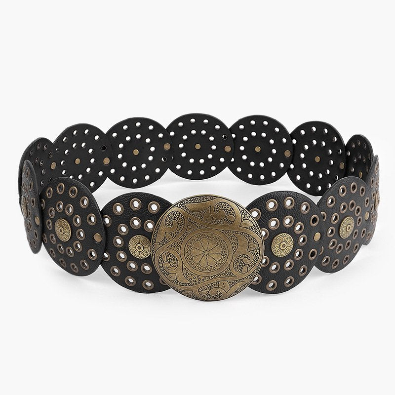 Retro Rivet Alloy Wide Leather Belt