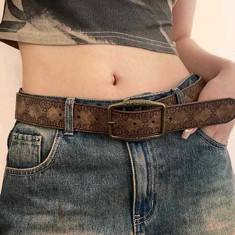 Retro Embossed Belt - Brown Alloy Ethnic Style