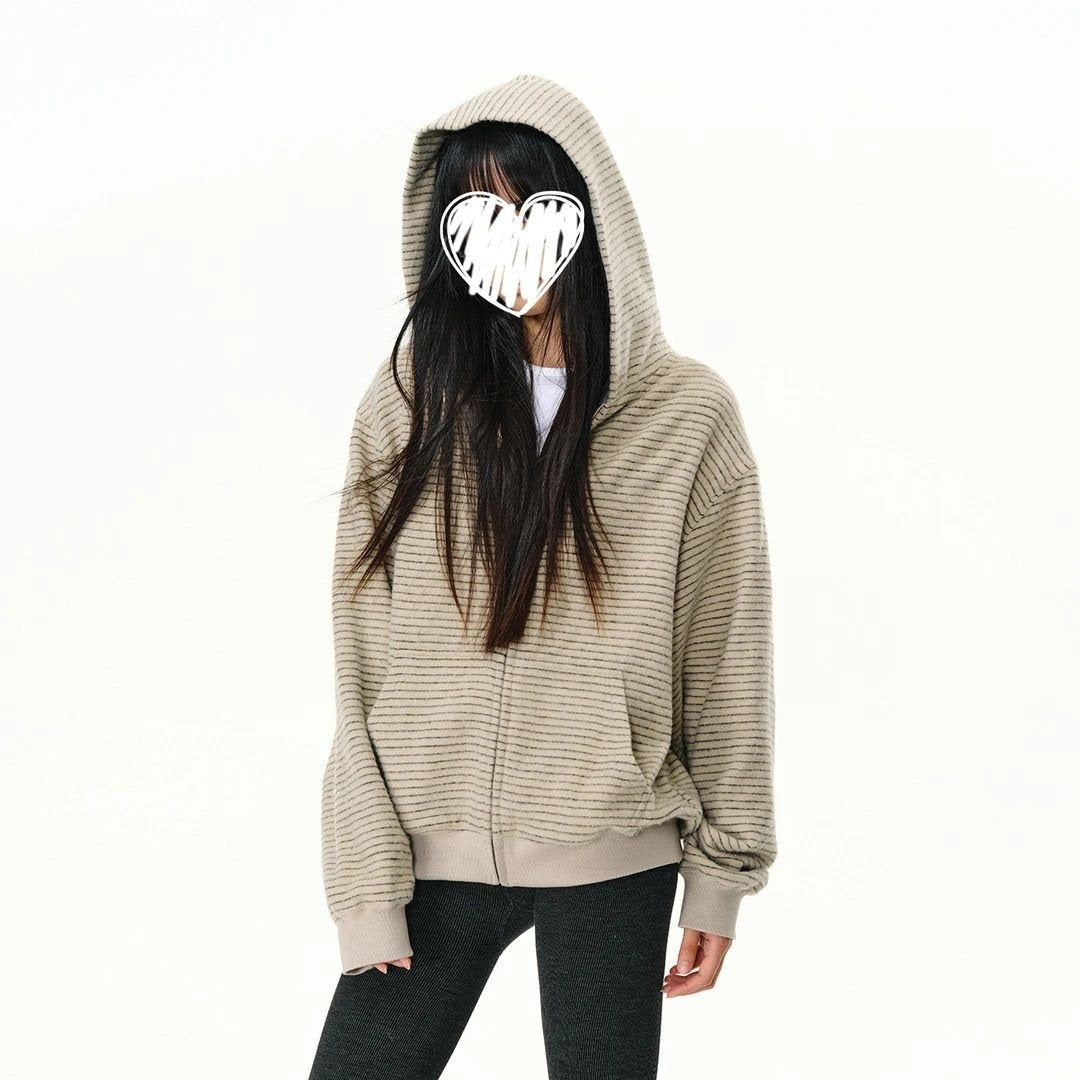 Women's Striped Hooded Cardigan Sweater Loose Fit