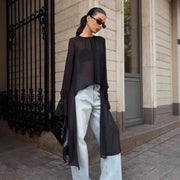 Gothic Chiffon Bell-Sleeve Blouse for Women