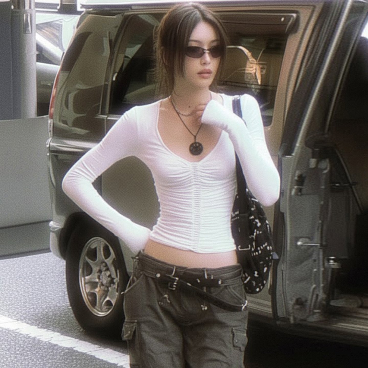 Chic V-Neck Slim Fit Solid Long-Sleeve Blouse