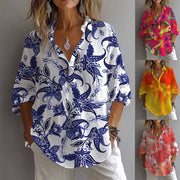 Women's Digital Print Long Sleeve Slub Cotton Top