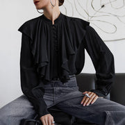 Elegant Black Palace Ruffle Top - Loose Fit Long Sleeve