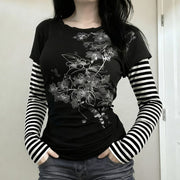 Women's Striped Fake Two-Piece Casual Long-Sleeve Top