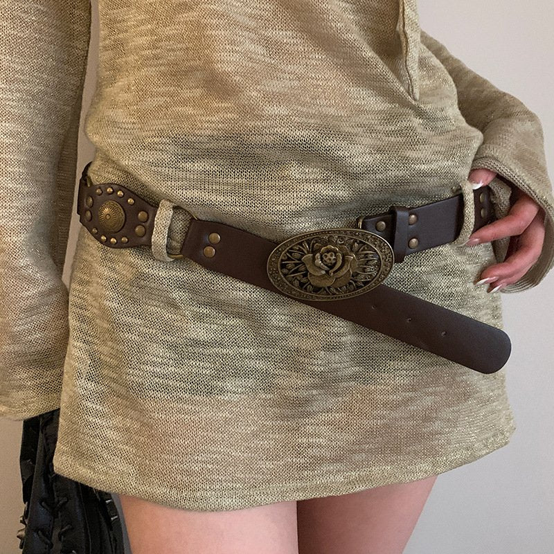 Brown PU Leather Fashion Waist Belt with Rivets