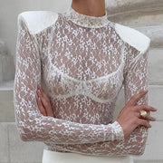 Chic Lace Jacquard Slim Long-Sleeve Shirt