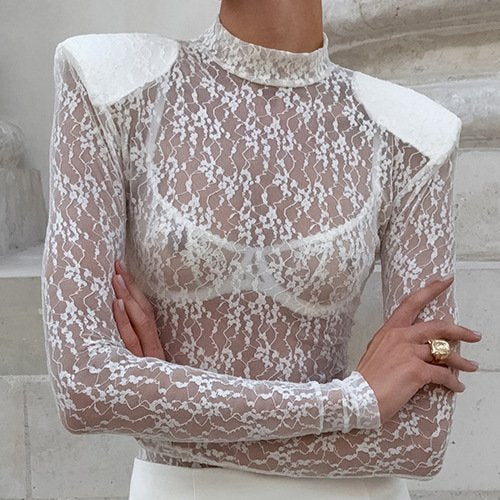Chic Lace Jacquard Slim Long-Sleeve Shirt