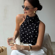 Lace-up Halter Camisole for Women - Dotty Satin Top