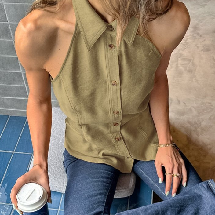 Sleeveless Halter Top for Women, Backless Slim Fit