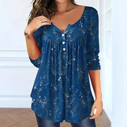 Elegant Floral Plus-Size Loose Button T-Shirt