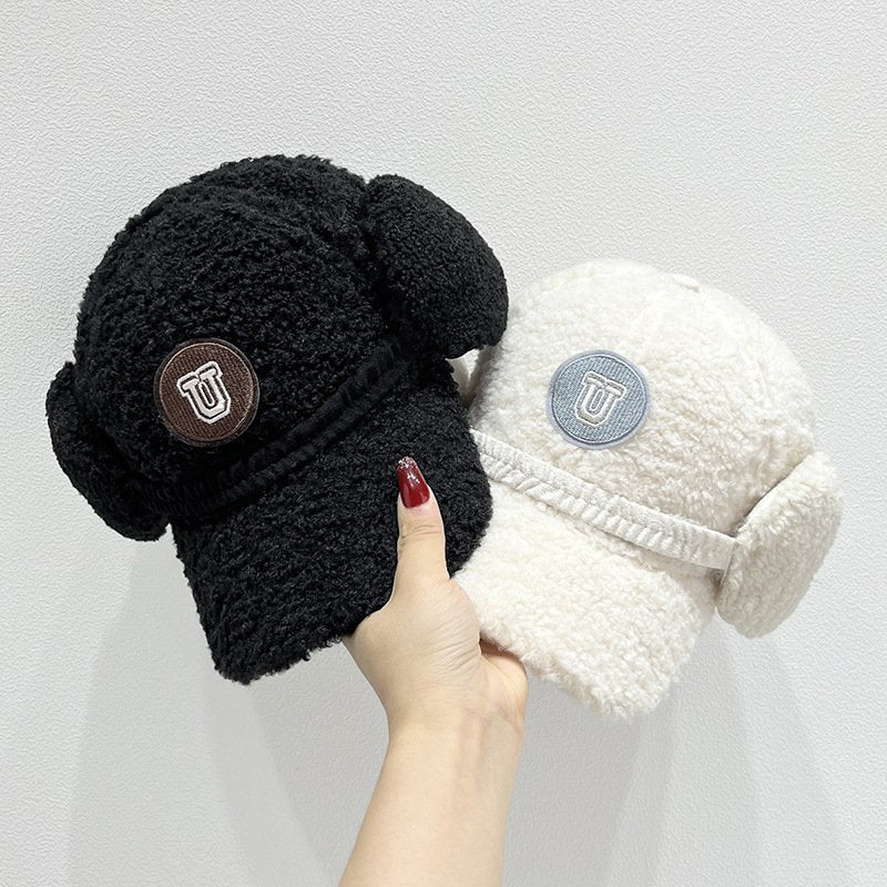 Women's Winter Lamb Wool Baseball Cap with English Letters