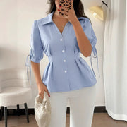 Chic Lace-Up Short Sleeve Swing Blouse for Women
