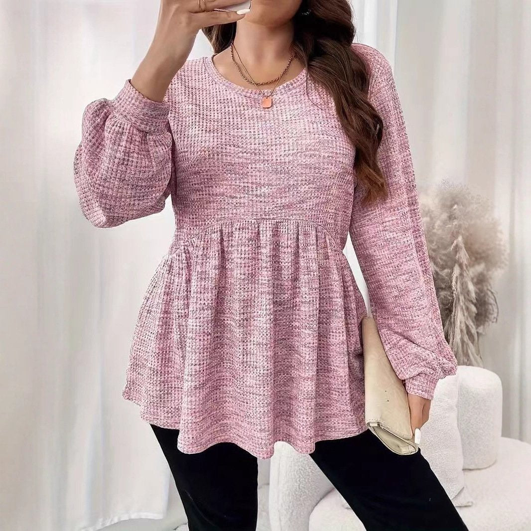 Plus Size Tie-Dye Ruffled Lantern Sleeve Tee