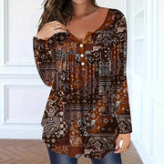 Elegant Paisley V-Neck Loose Women's T-Shirt