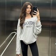 Retro Letter Print Sweater - Cozy Gray Pullover