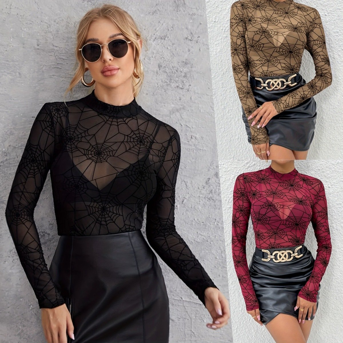 Women's Sheer Mesh Long-Sleeve Flattering Top