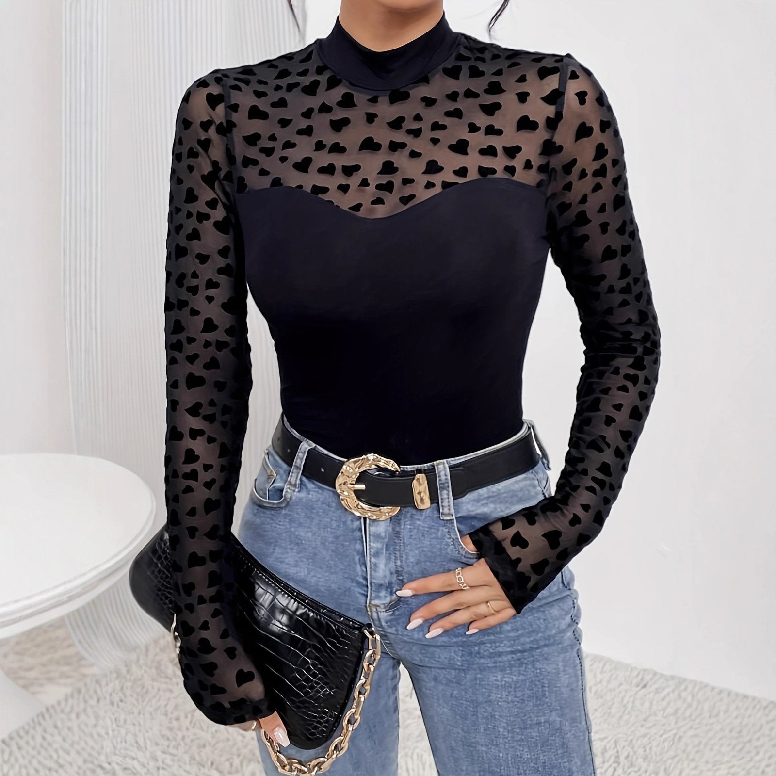 Women's Mesh Sleeve Slim-Fit Base T-Shirt